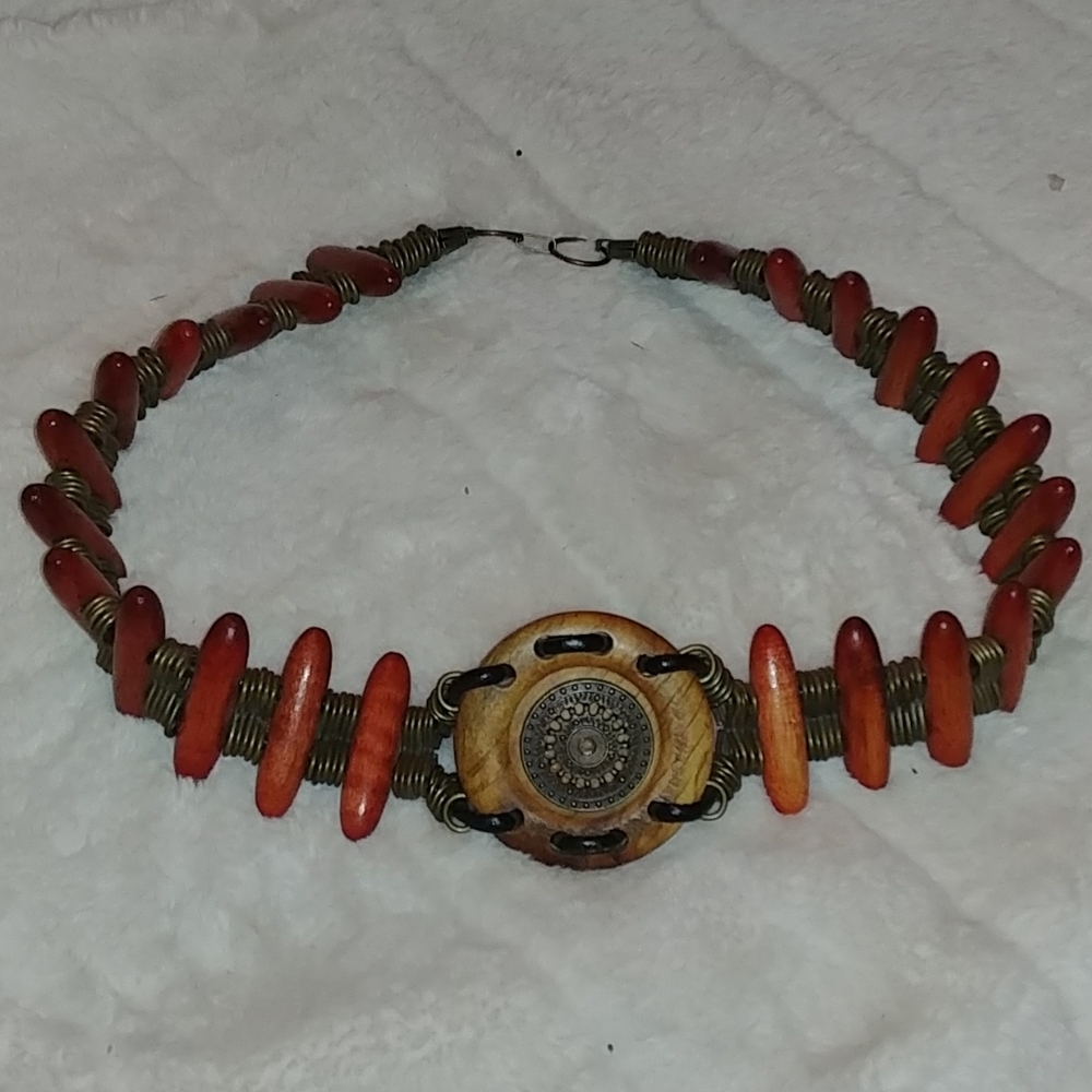 Vintage Wood leather and metal belt